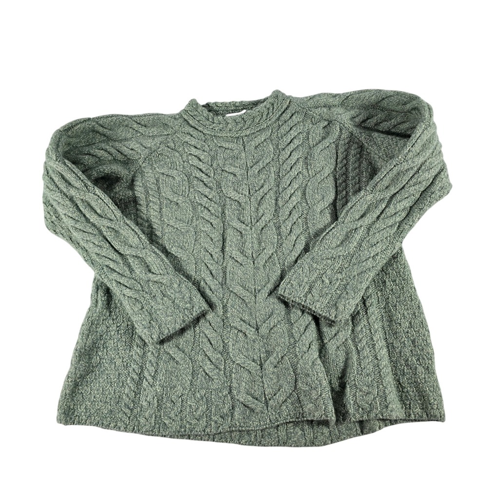 Aran Woollen Mills Merino Wool Cable Knit Sweater Sage Green Ireland XL 15256